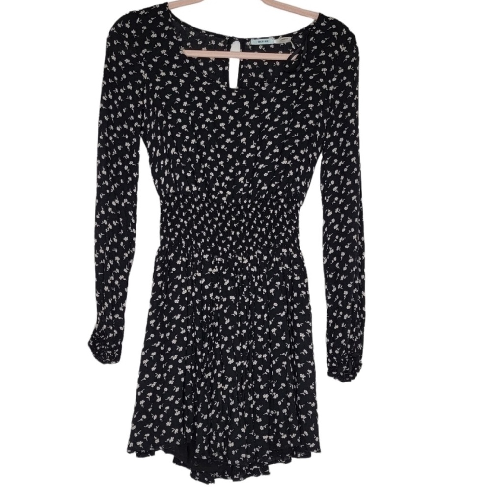 KIMCHI Blue Long Sleeve Black Floral Dress